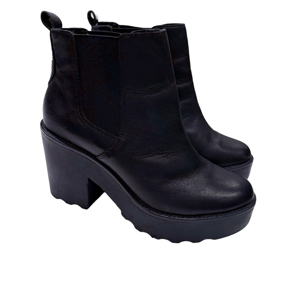 Steve Madden Gretta black leather chunky lug sole boots size US 9.5 EU 40 NEW - Picture 1 of 11